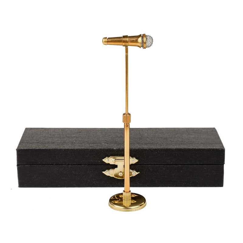 Dselvgvu Miniature Microphone with Case Mini Musical Instrument Microphone Replica Model Fit for 1:12 Action Figures Dollhouse Accessories Home Decoration Ornament (Gold, (Adjustable) 3.15"-5.12") - Image 2